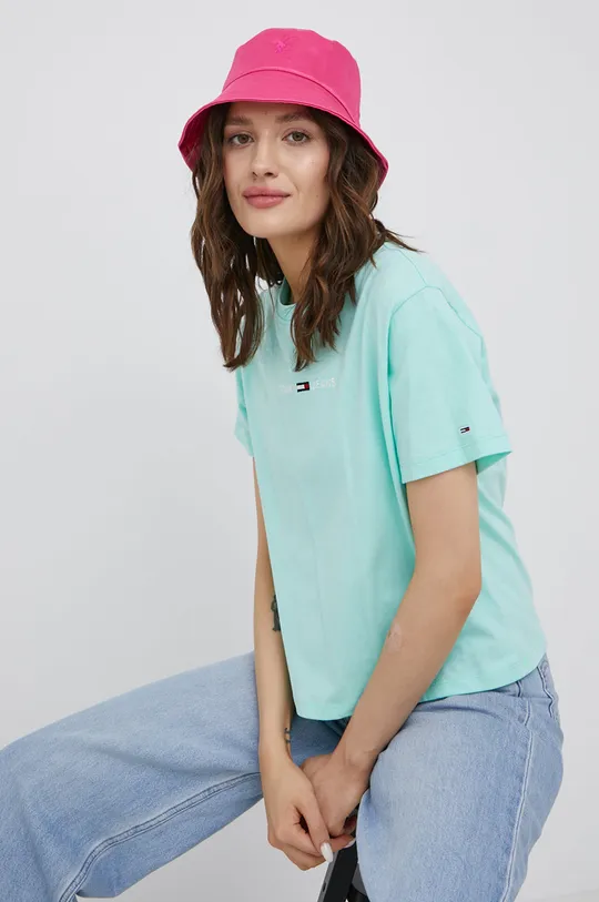πράσινο Tommy Jeans - Βαμβακερό μπλουζάκι Γυναικεία