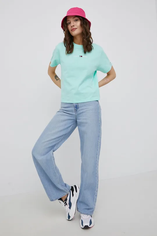 Tommy Jeans - Βαμβακερό μπλουζάκι πράσινο