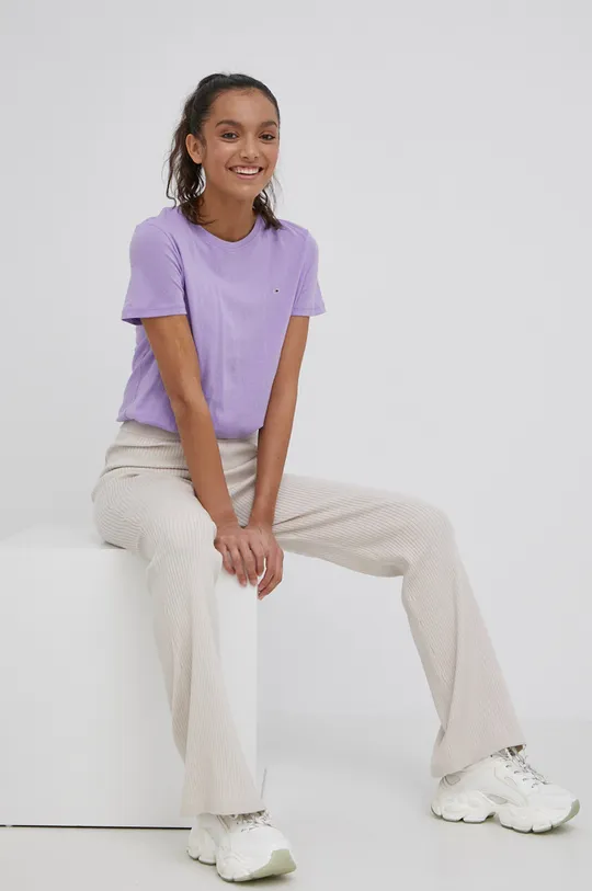 Bavlnené tričko Tommy Jeans fialová
