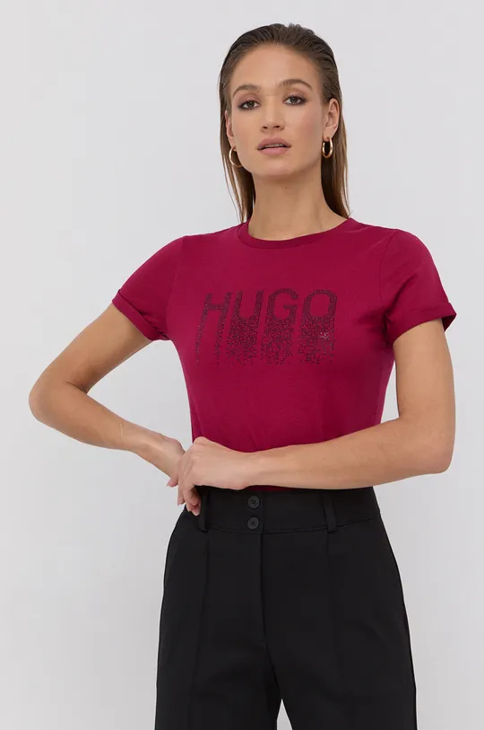 roza Pamučna majica Hugo Ženski