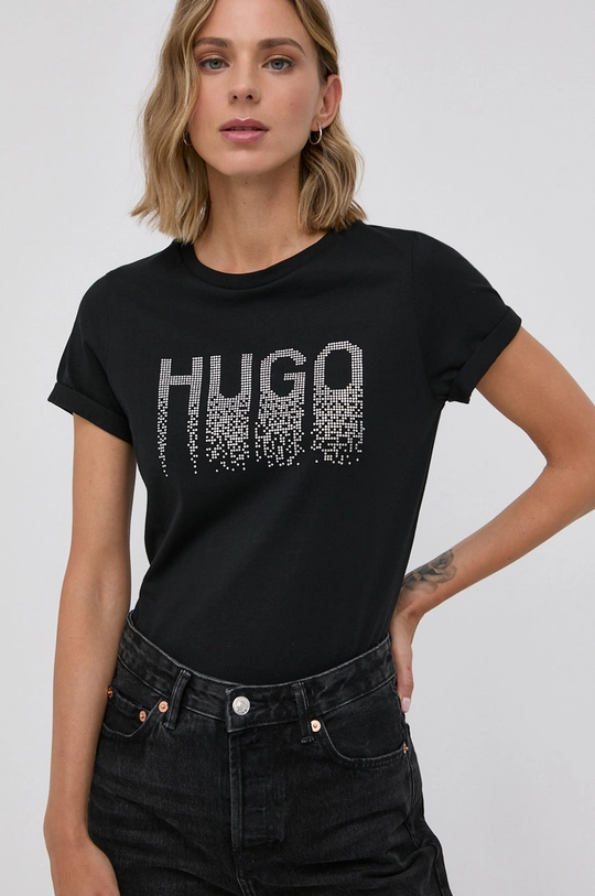 czarny Hugo T-shirt bawełniany 50461532 Damski