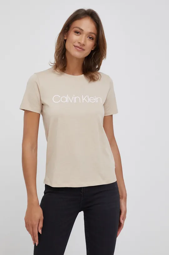 μπεζ Βαμβακερό μπλουζάκι Calvin Klein Γυναικεία