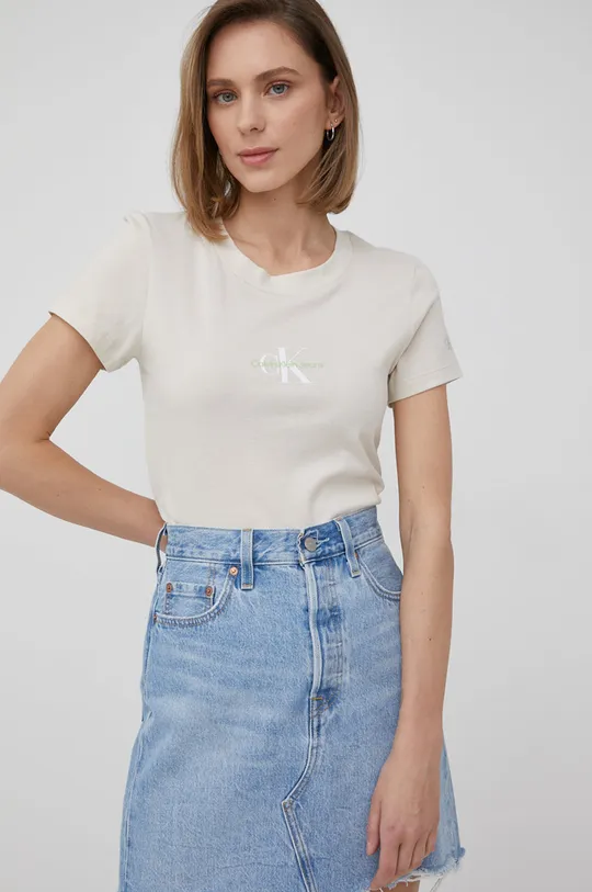 beżowy Calvin Klein Jeans t-shirt bawełniany J20J217902.PPYY