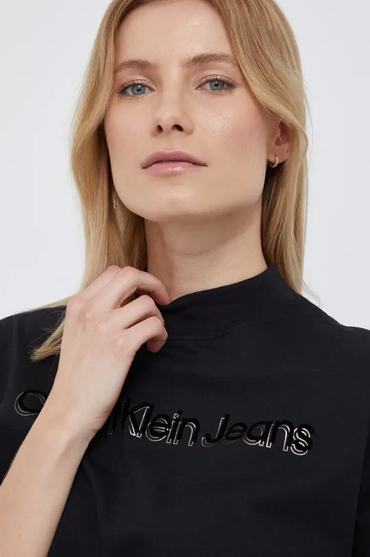 μαύρο Βαμβακερό μπλουζάκι Calvin Klein Jeans
