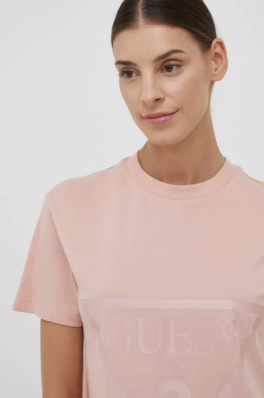 różowy Guess T-shirt bawełniany