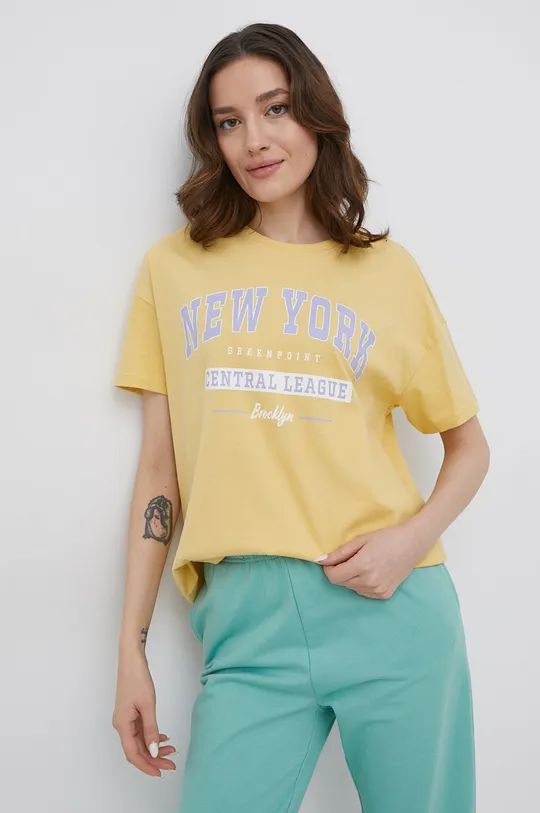 κίτρινο Βαμβακερό μπλουζάκι Only Γυναικεία