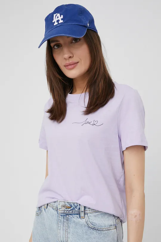 fioletowy Vila t-shirt bawełniany Damski