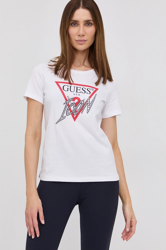 biały Guess T-shirt bawełniany