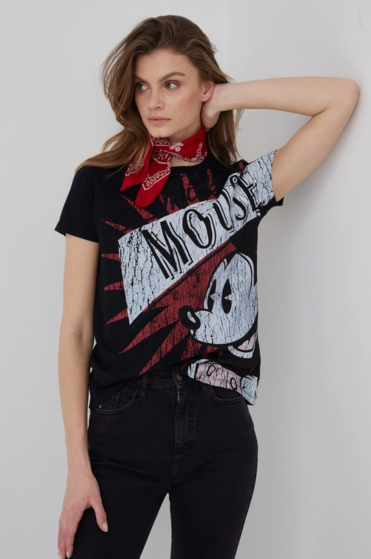 czarny Desigual t-shirt bawełniany x Disney 22SWTK99 Damski