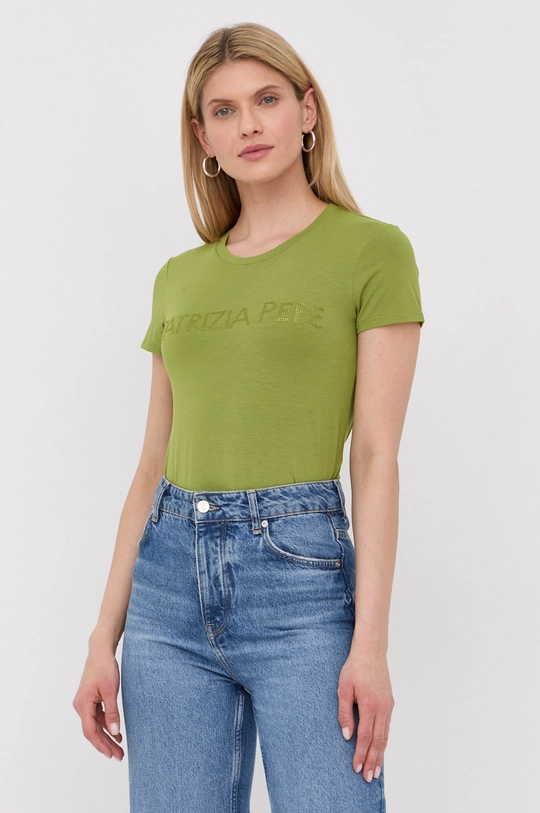 Patrizia Pepe t-shirt Materiał zasadniczy: 8 % Elastan, 92 % Wiskoza, Aplikacja: 100 % Szkło