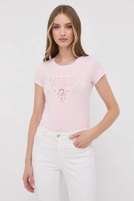 różowy Guess t-shirt Damski