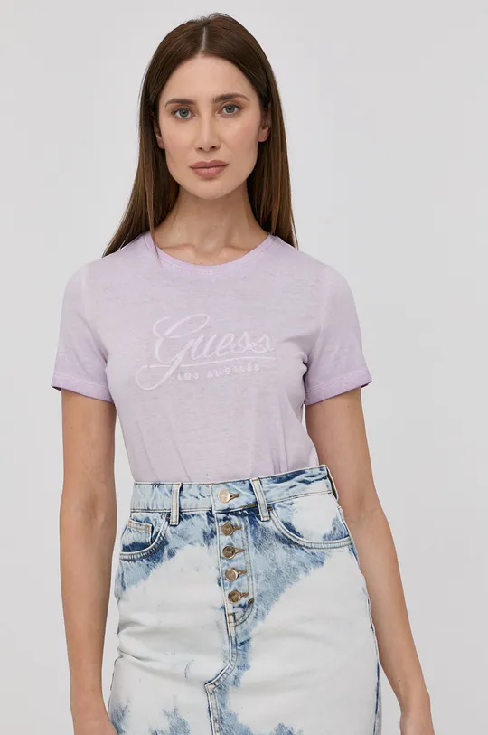 μωβ Βαμβακερό μπλουζάκι Guess Γυναικεία
