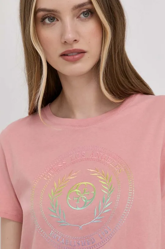 ružová Bavlnené tričko Guess Dámsky