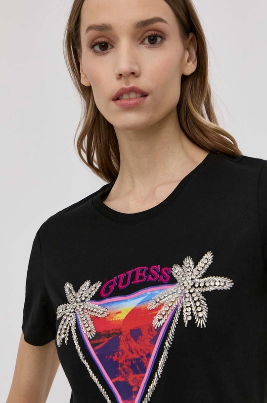 czarny Guess t-shirt bawełniany