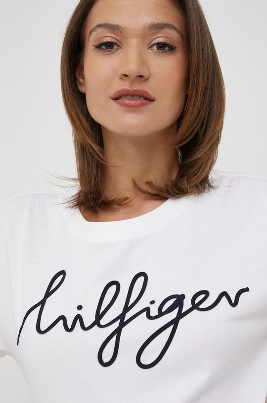 biały Tommy Hilfiger t-shirt bawełniany