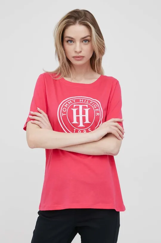 różowy Tommy Hilfiger t-shirt bawełniany Damski