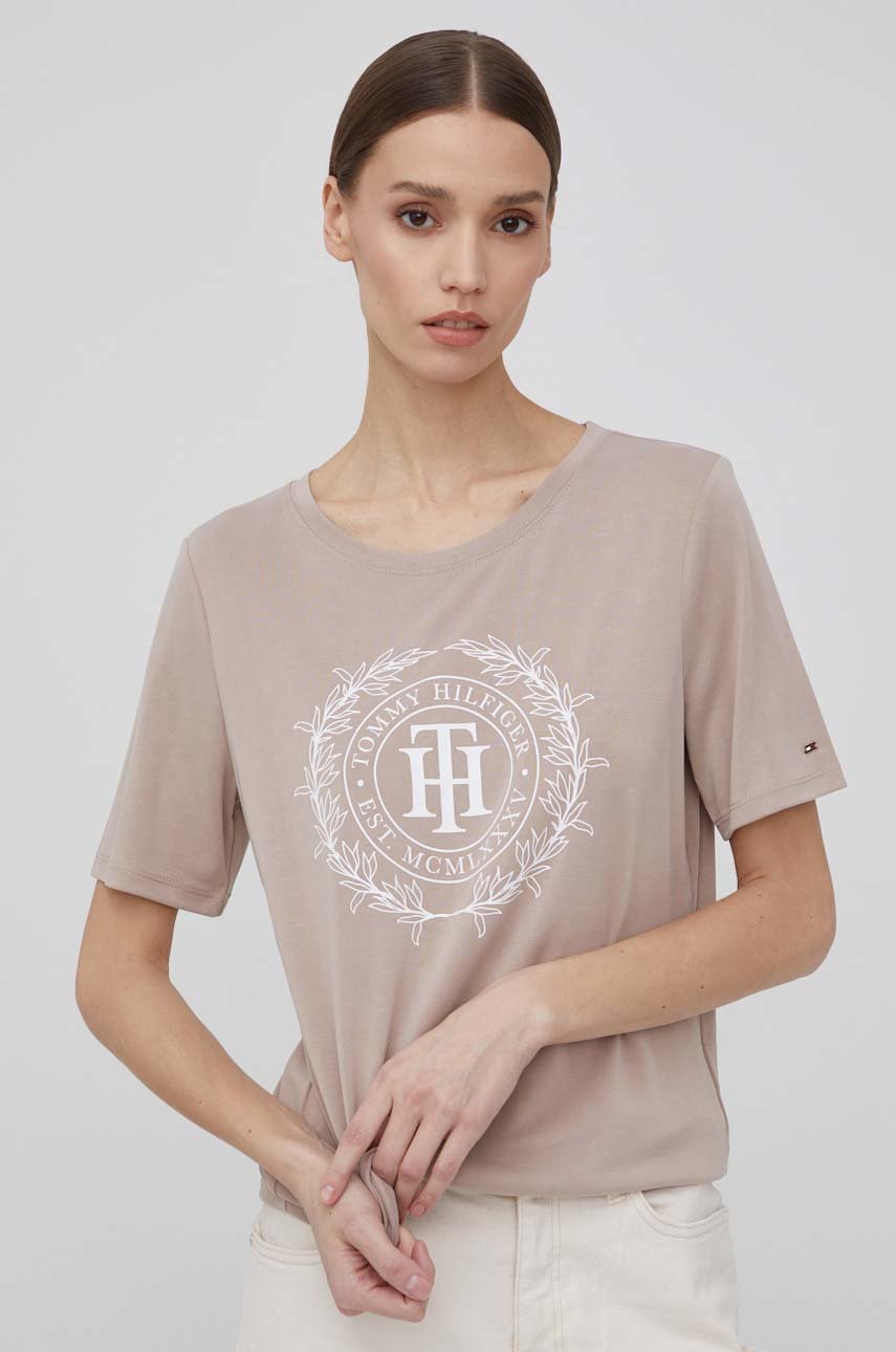 Tommy Hilfiger tshirt, damski kolor beżowy