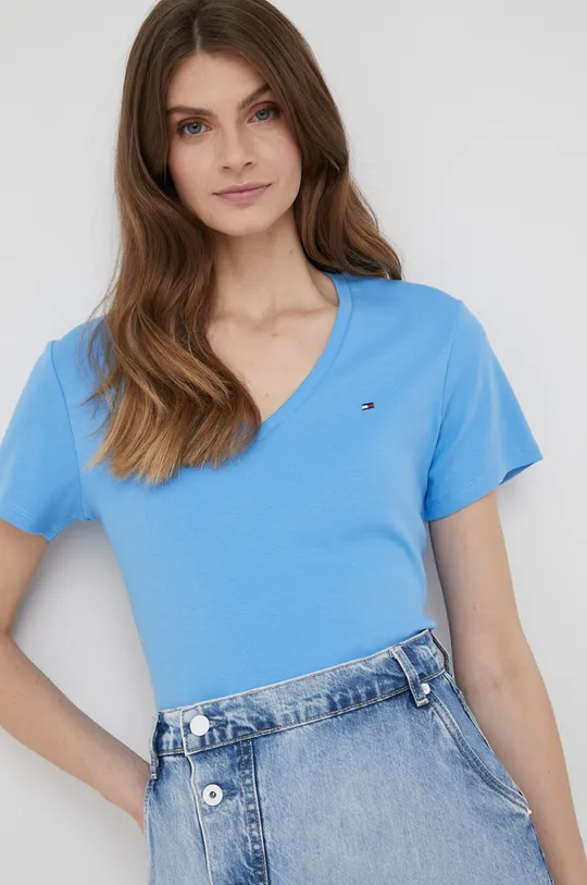 μπλε Βαμβακερό μπλουζάκι Tommy Hilfiger Γυναικεία
