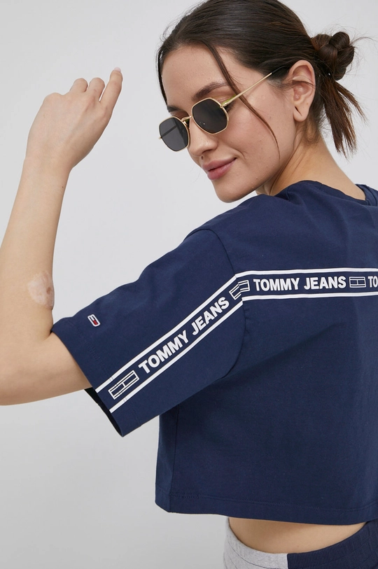 tmavomodrá Bavlnené tričko Tommy Jeans Dámsky