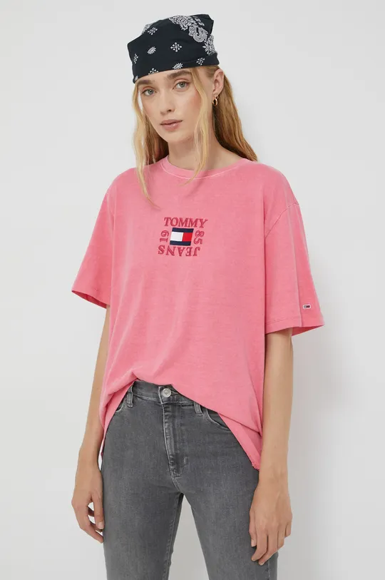 ροζ Βαμβακερό μπλουζάκι Tommy Jeans