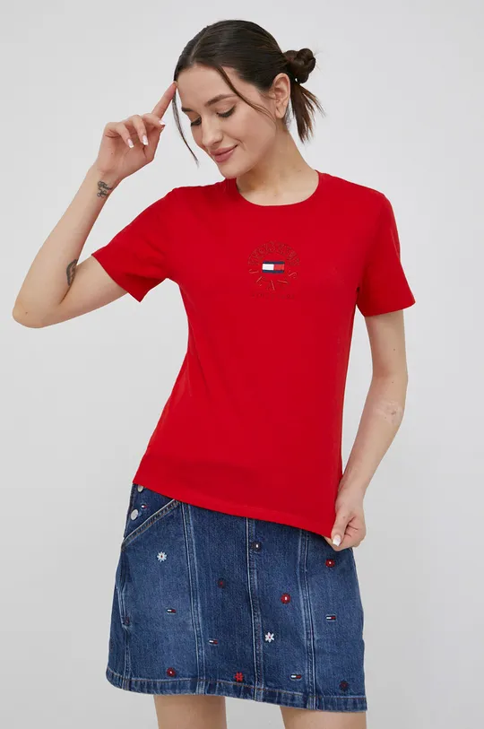 κόκκινο Βαμβακερό μπλουζάκι Tommy Jeans