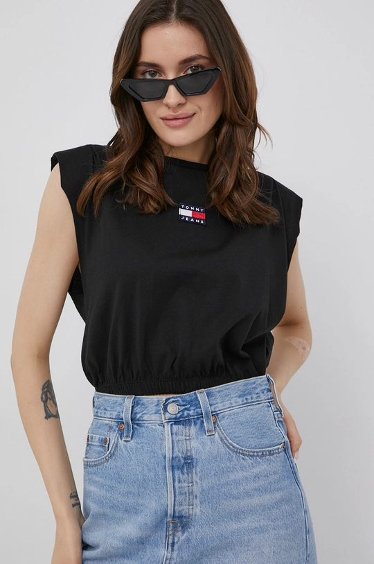 czarny Tommy Jeans t-shirt bawełniany