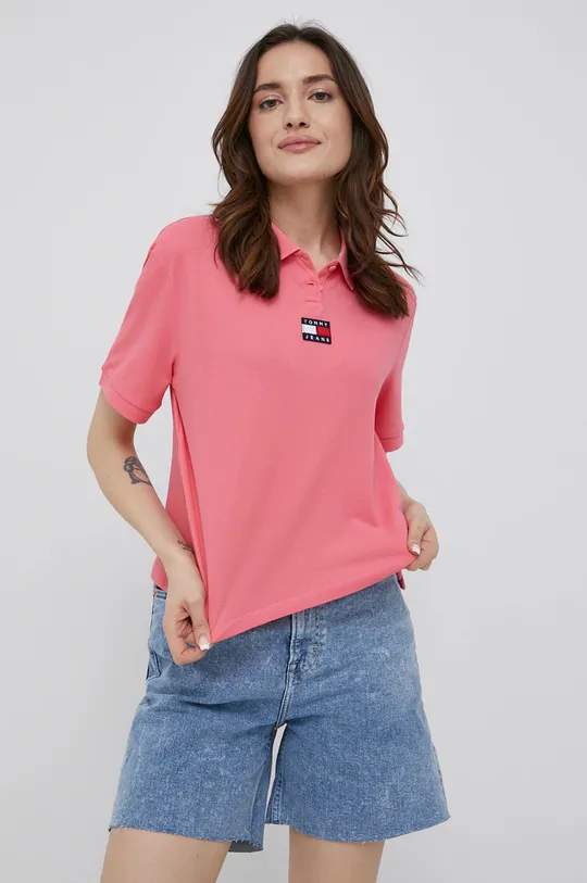 różowy Tommy Jeans t-shirt bawełniany DW0DW10347.PPYY