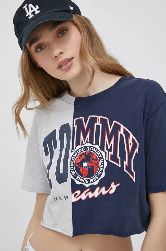 tmavomodrá Bavlnené tričko Tommy Jeans Dámsky