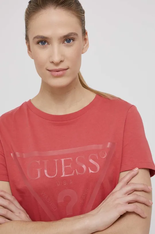 różowy Guess t-shirt bawełniany