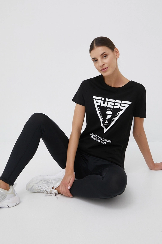 czarny Guess t-shirt bawełniany Damski