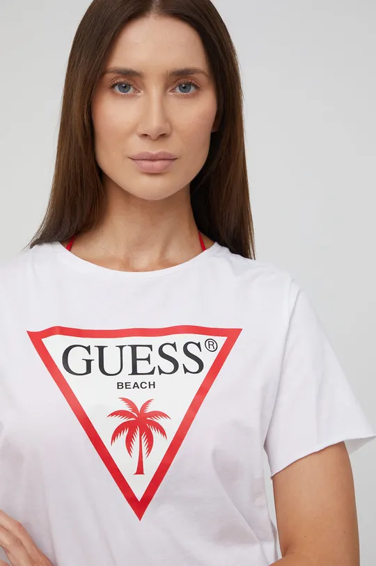 λευκό Βαμβακερό μπλουζάκι Guess