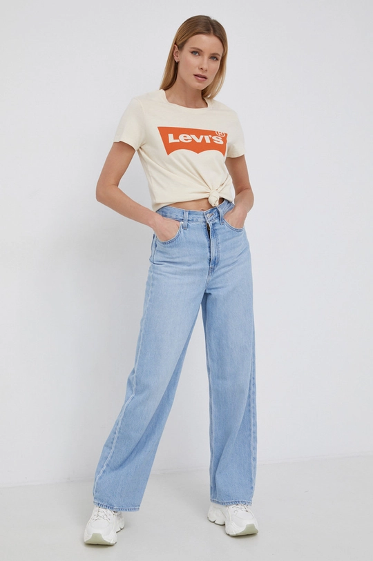 Βαμβακερό μπλουζάκι Levi's μπεζ