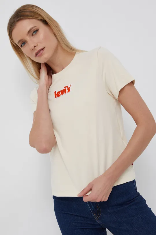 beżowy Levi's T-shirt bawełniany Damski