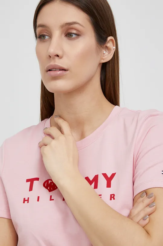 różowy Tommy Hilfiger T-shirt bawełniany