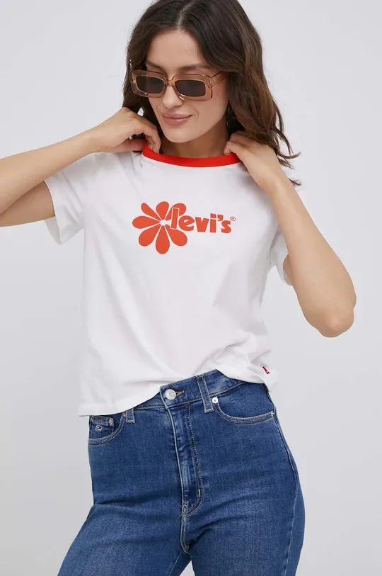 biały Levi's T-shirt bawełniany Damski