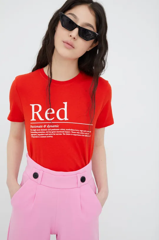 κόκκινο Βαμβακερό μπλουζάκι Only Γυναικεία
