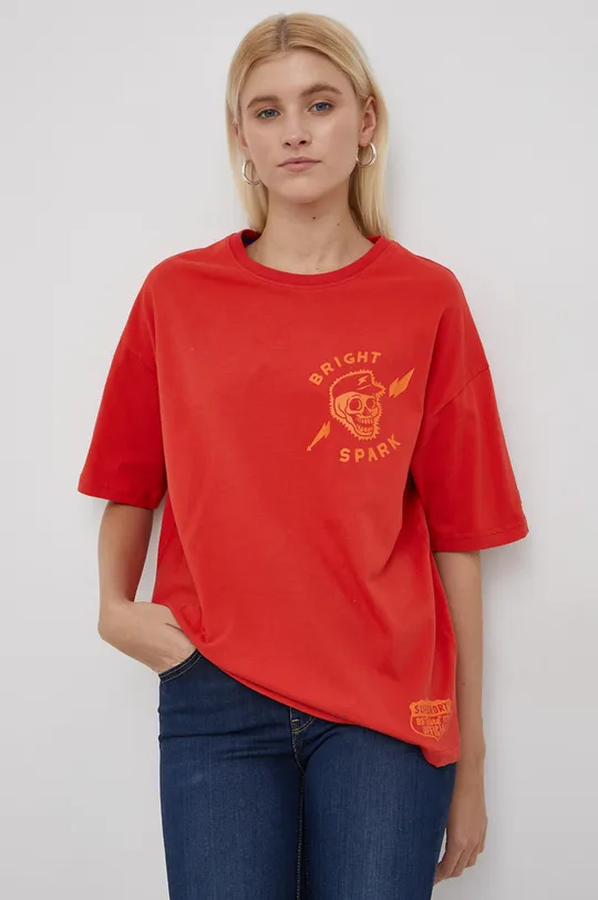 czerwony Superdry T-shirt bawełniany Damski