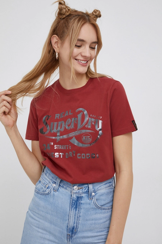 czerwony Superdry T-shirt bawełniany