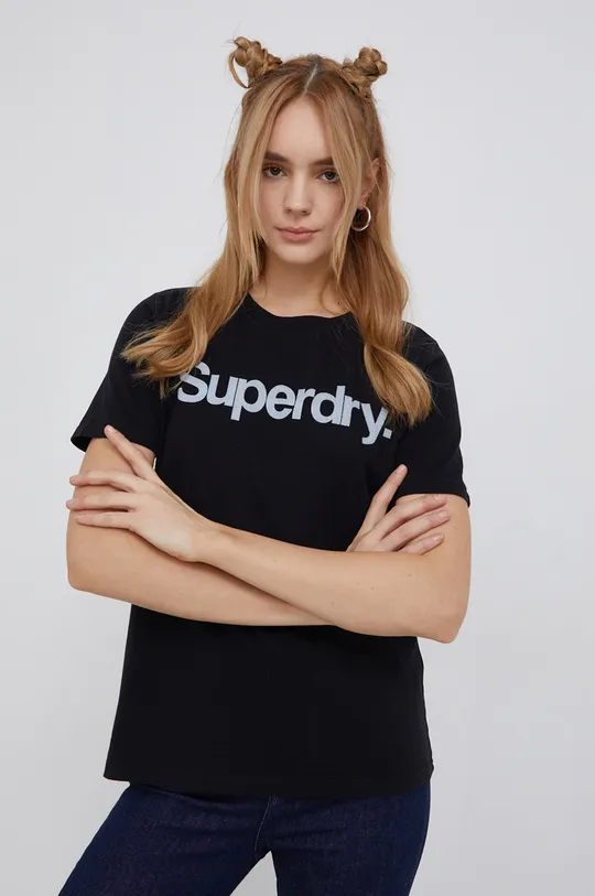 čierna Bavlnené tričko Superdry Dámsky