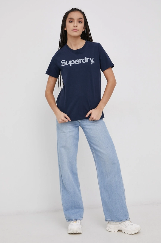 granatowy Superdry T-shirt bawełniany Damski