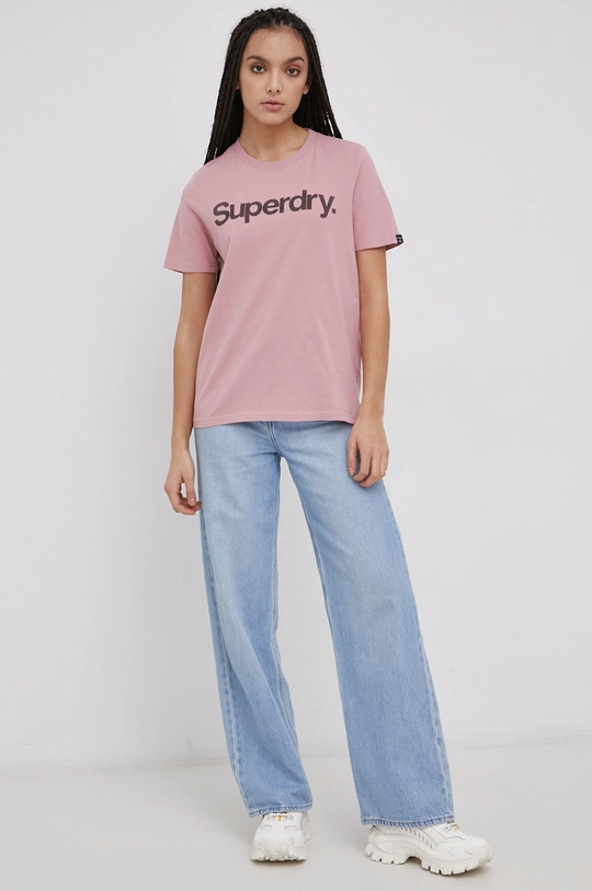 Superdry T-shirt bawełniany różowy