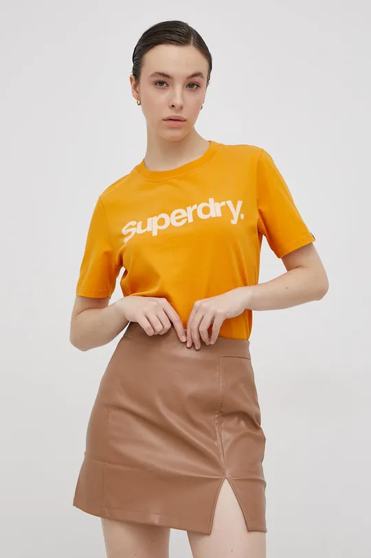 оранжевый Хлопковая футболка Superdry Женский
