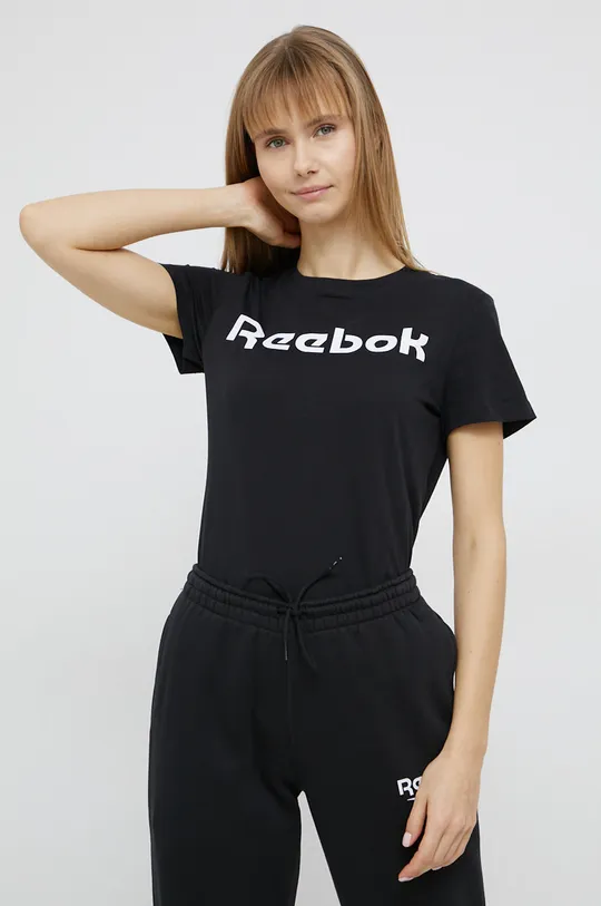 czarny Reebok T-shirt bawełniany GU8329 Damski