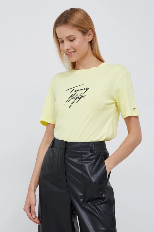 żółty Tommy Hilfiger t-shirt bawełniany Damski