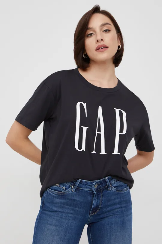 μαύρο Βαμβακερό μπλουζάκι GAP Γυναικεία