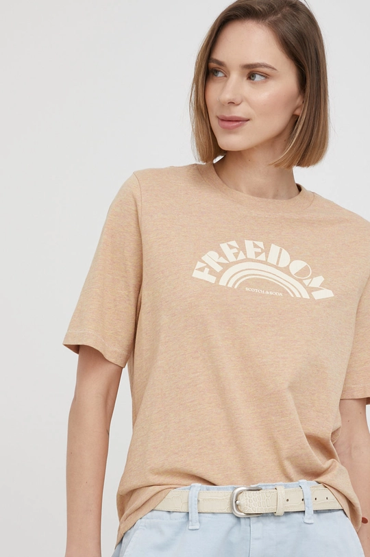 beżowy Scotch & Soda t-shirt bawełniany