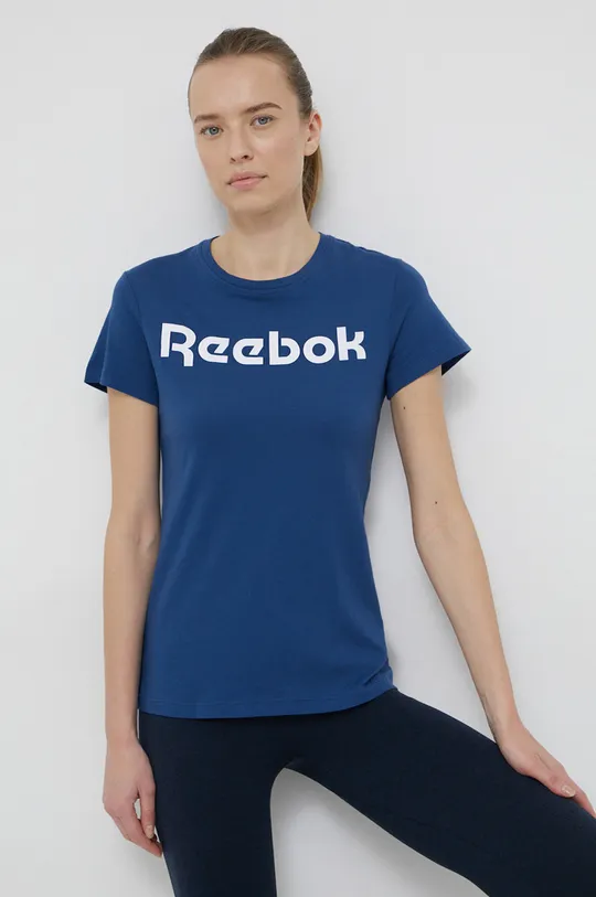 niebieski Reebok T-shirt sportowy TE Graphic Tee Reebok H51871 Damski
