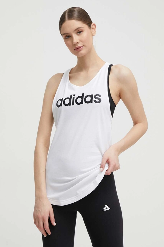 bela Bombažen top adidas Ženski