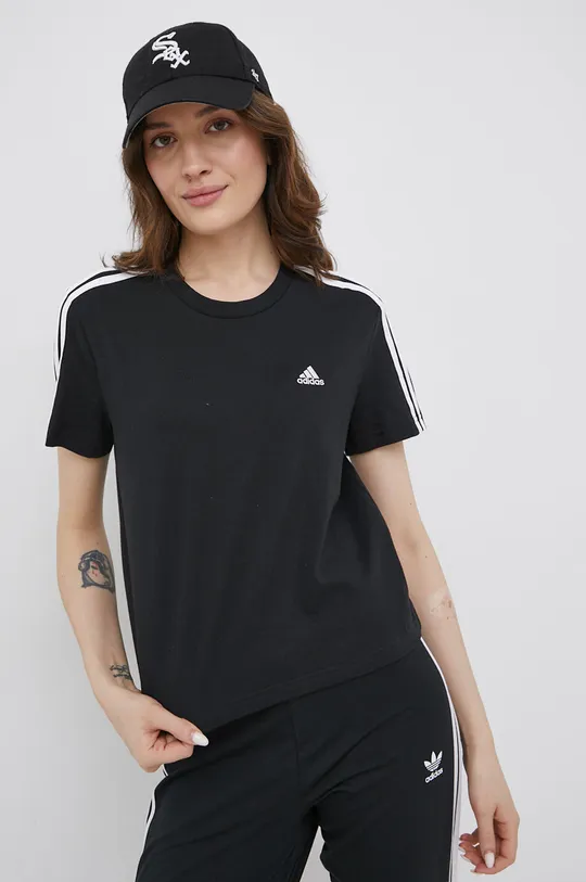 czarny adidas T-shirt bawełniany GL0777 Damski