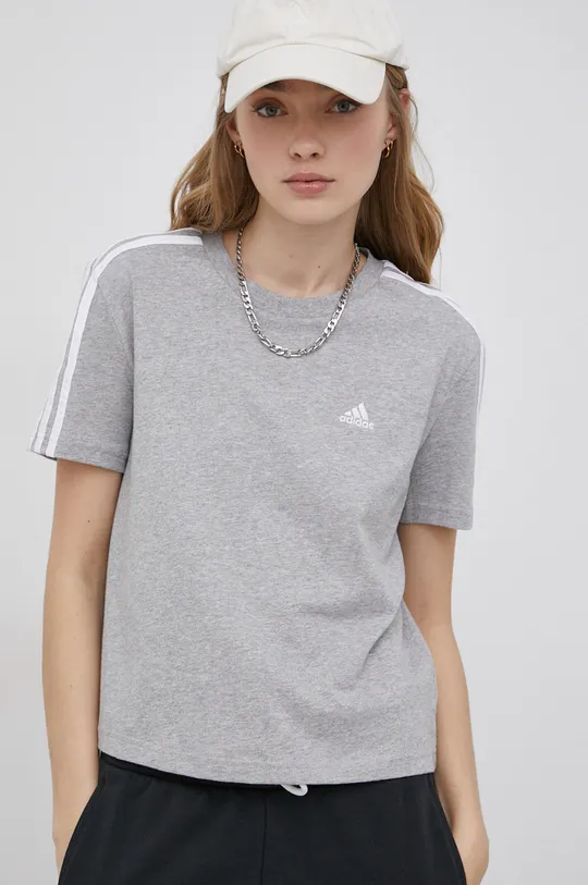 szary adidas - T-shirt bawełniany HB7928 Damski